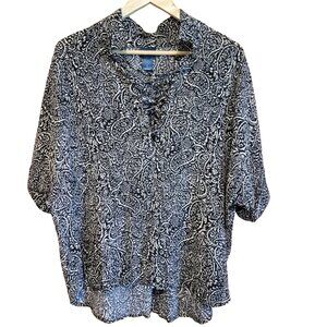 Daytrip ~ Navy & Tan Rayon Blouse